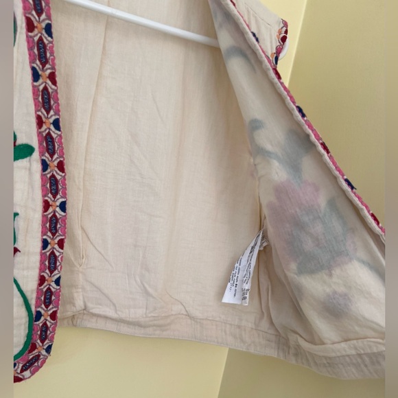 Zara Cream Embroidered Floral Cotton Vest with Pink & Green Accents - Picture 3 of 5